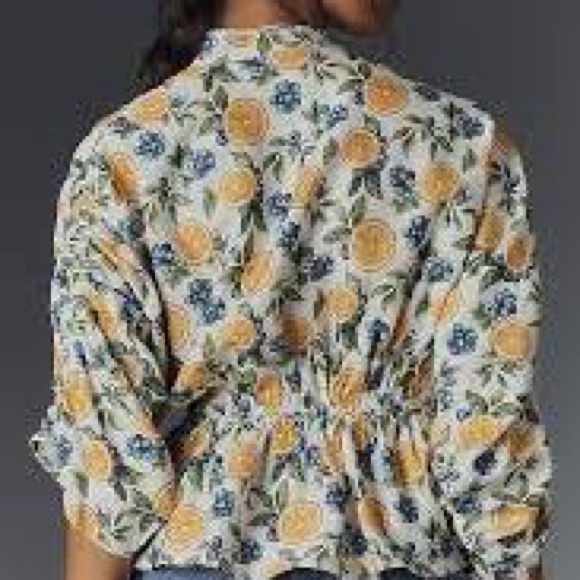 Anthropologie White Blouse with Lemon and Blueberry Print - Picture 2 of 7